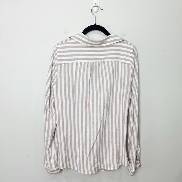 Anthropologie Maeve Striped Blouse Shirt Tan White Side Button - Picture 2 of 6